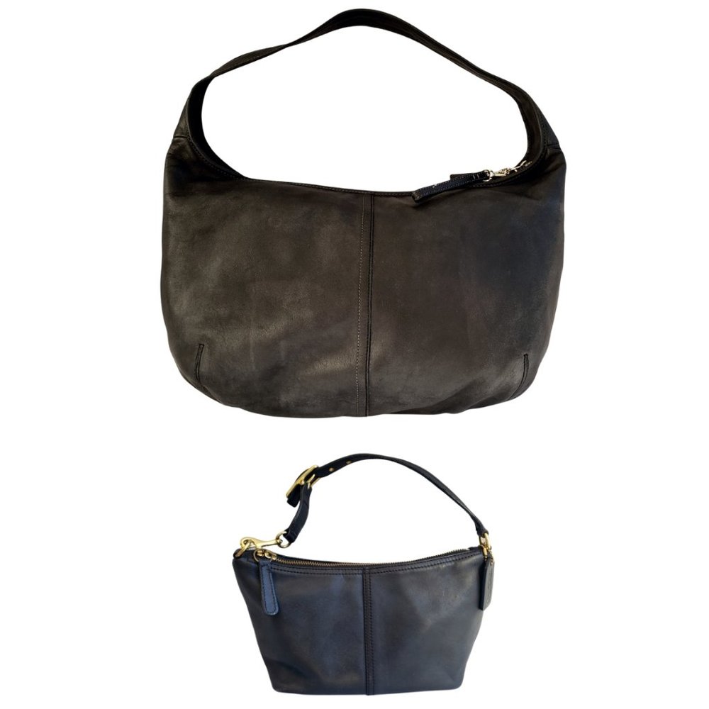 Lot (2) Coach Hobo Leather Bag + Leather Baguette Bag Black Authentic Pre-Owned